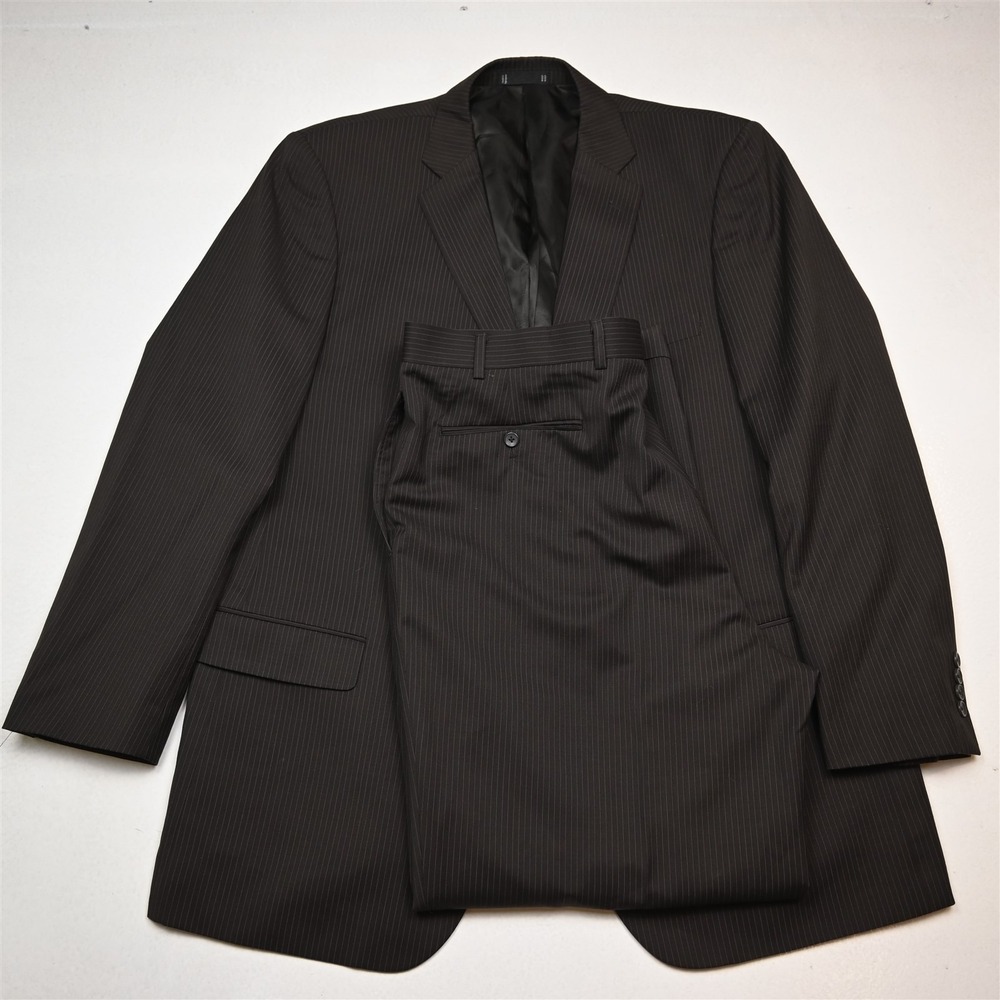 Profilo 48L 40x32 Brown Striped 100% Wool Mens Jacket Pants Suit